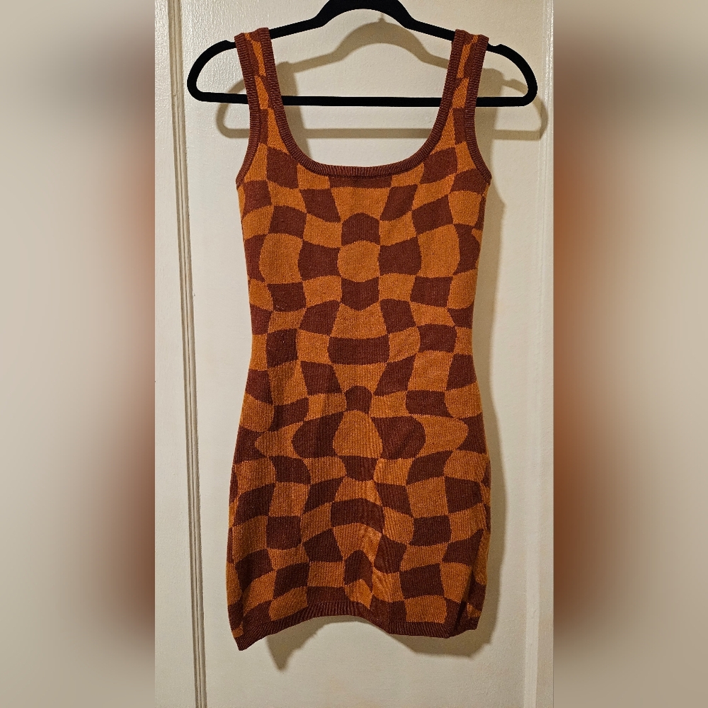 Brown and Orange Geometric Pattern Retro Style Bodycon Dress
